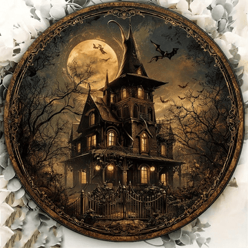 Vintage Haunted House Halloween Metal Sign, 8 x 8 in