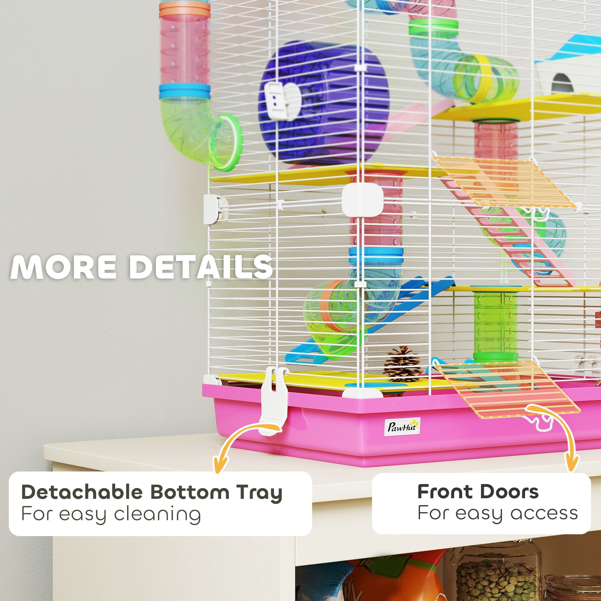 PawHut 5-Tier Hamster Cage with Travel Carrier and Accessories, Pink