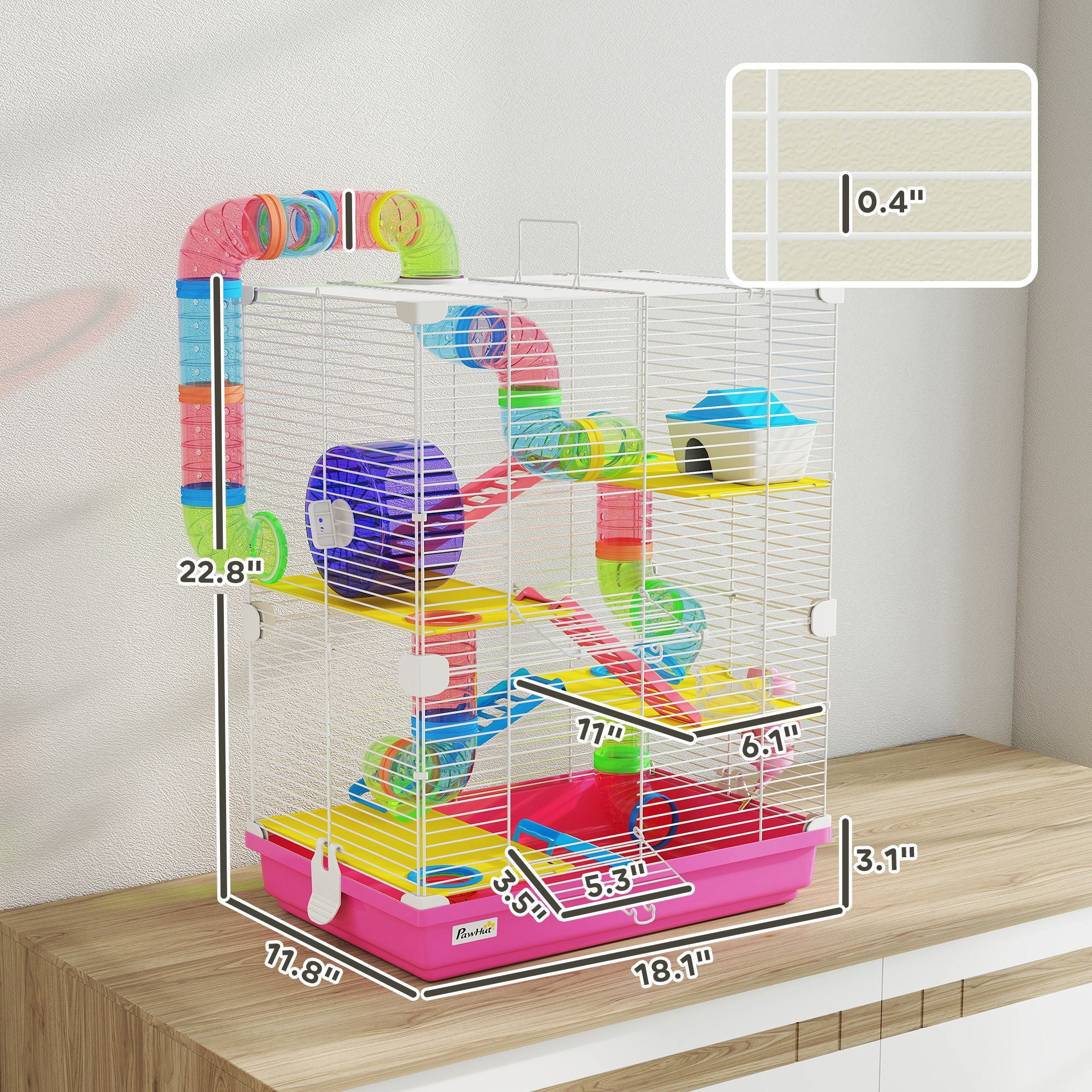 PawHut 5-Tier Hamster Cage with Travel Carrier and Accessories, Pink