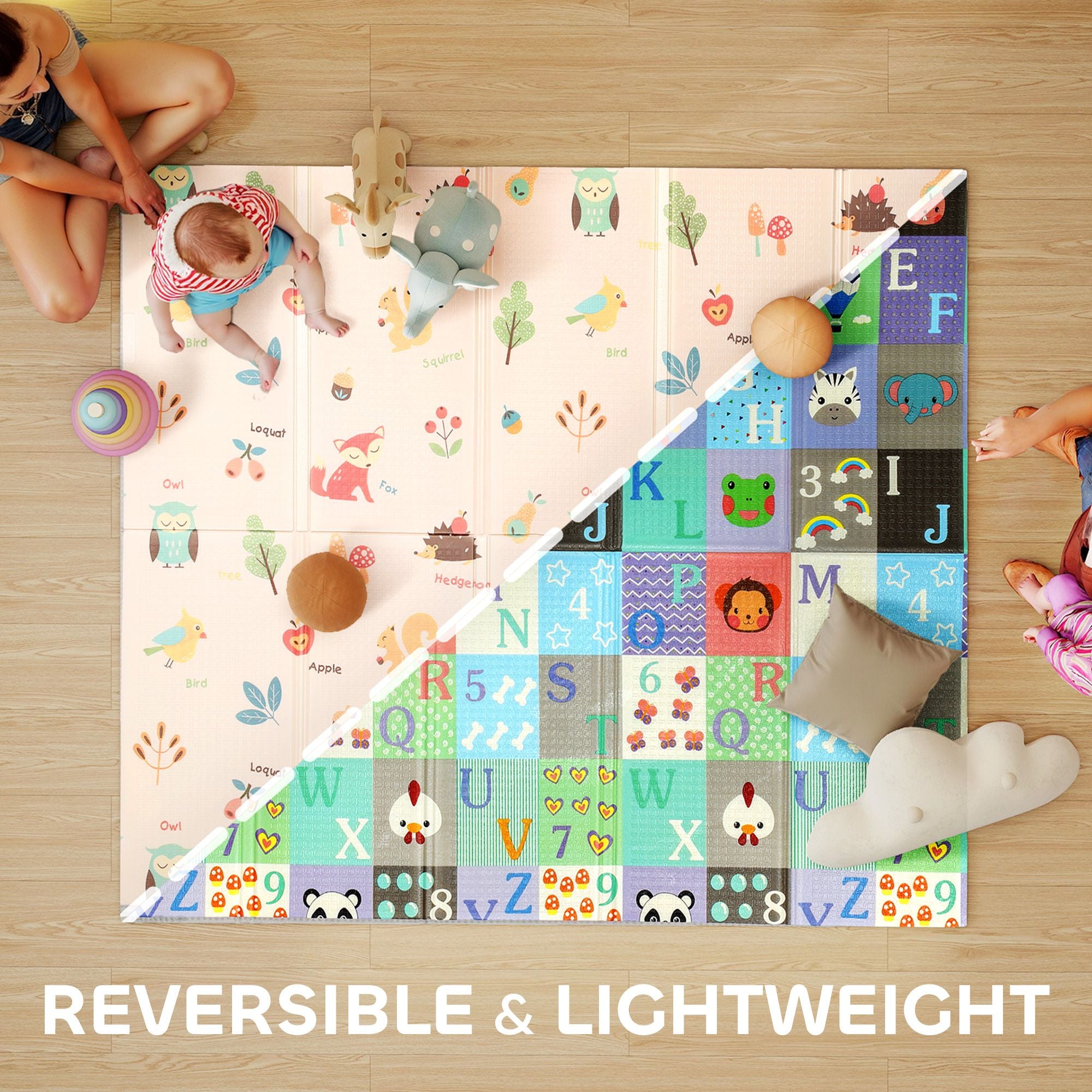 Qaba 71 x 59 in Double-Sided Foldable Baby Play Mat, Multicolor