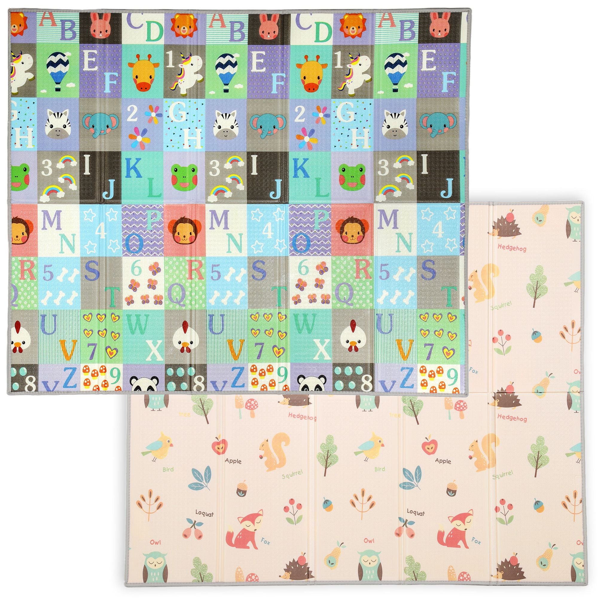 Qaba 71 x 59 in Double-Sided Foldable Baby Play Mat, Multicolor