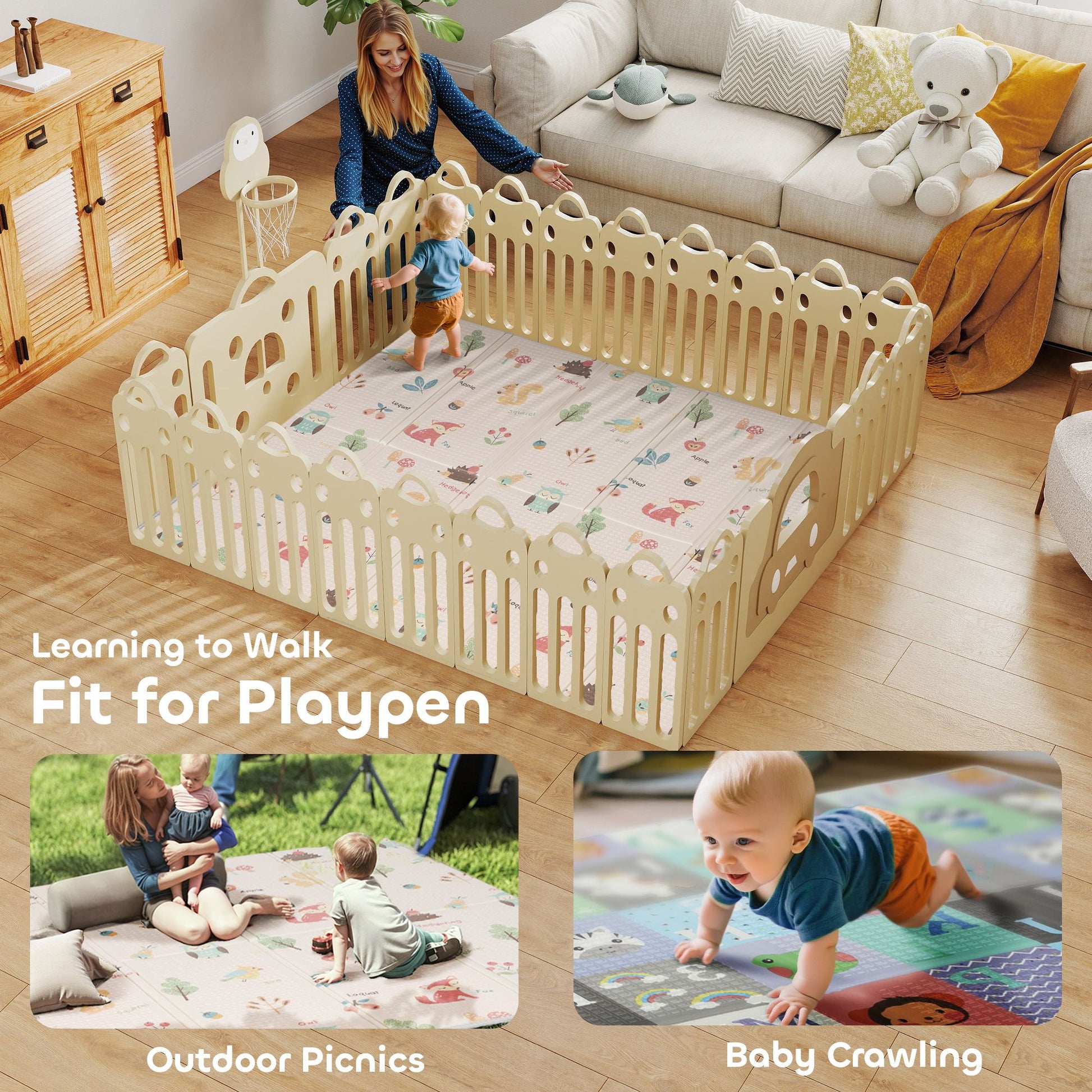 Qaba 71 x 59 in Double-Sided Foldable Baby Play Mat, Multicolor