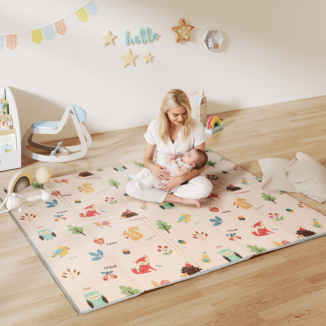 Qaba 71 x 59 in Double-Sided Foldable Baby Play Mat, Multicolor