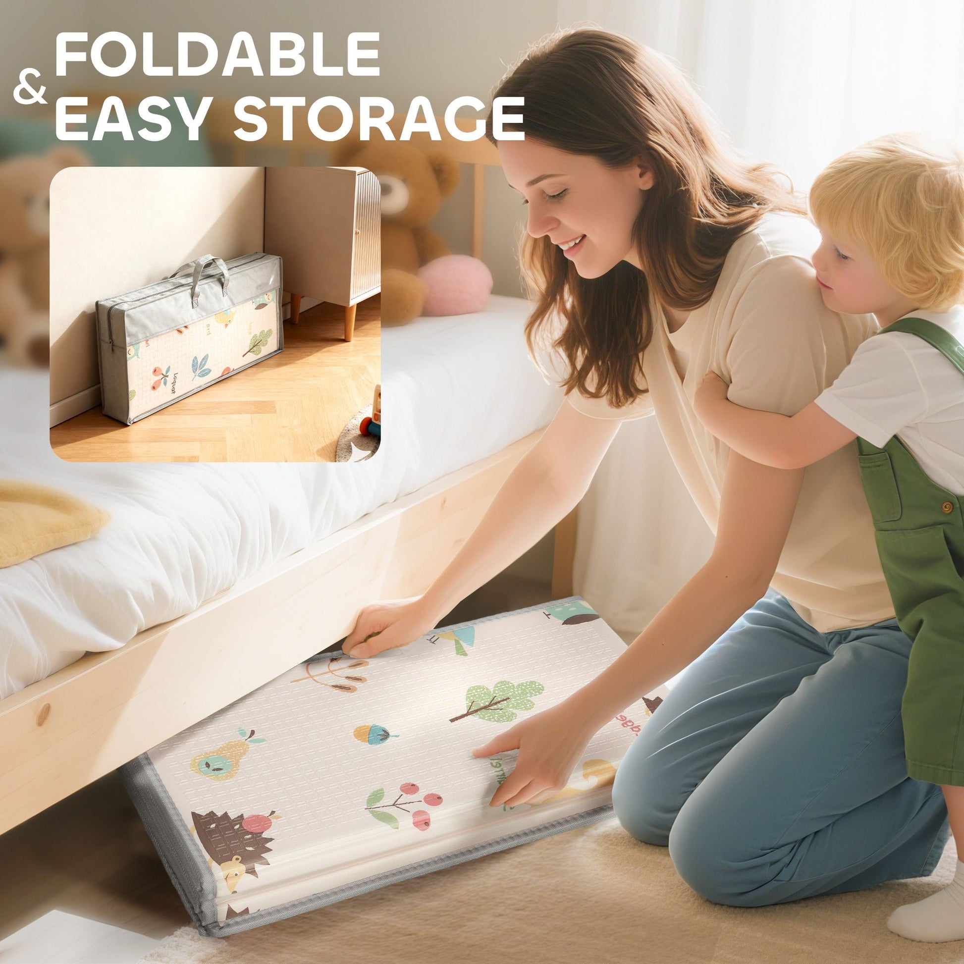 Qaba 71 x 59 in Double-Sided Foldable Baby Play Mat, Multicolor