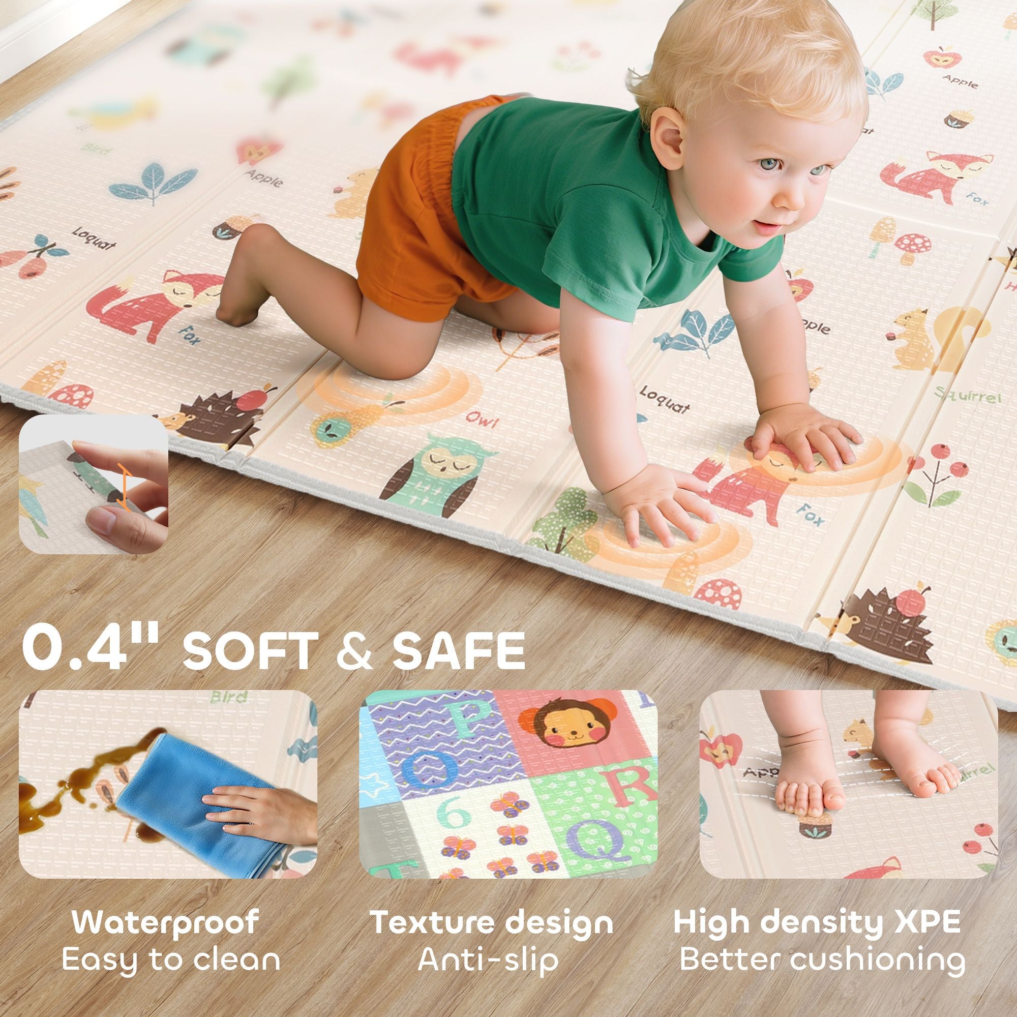 Qaba 71 x 59 in Double-Sided Foldable Baby Play Mat, Multicolor