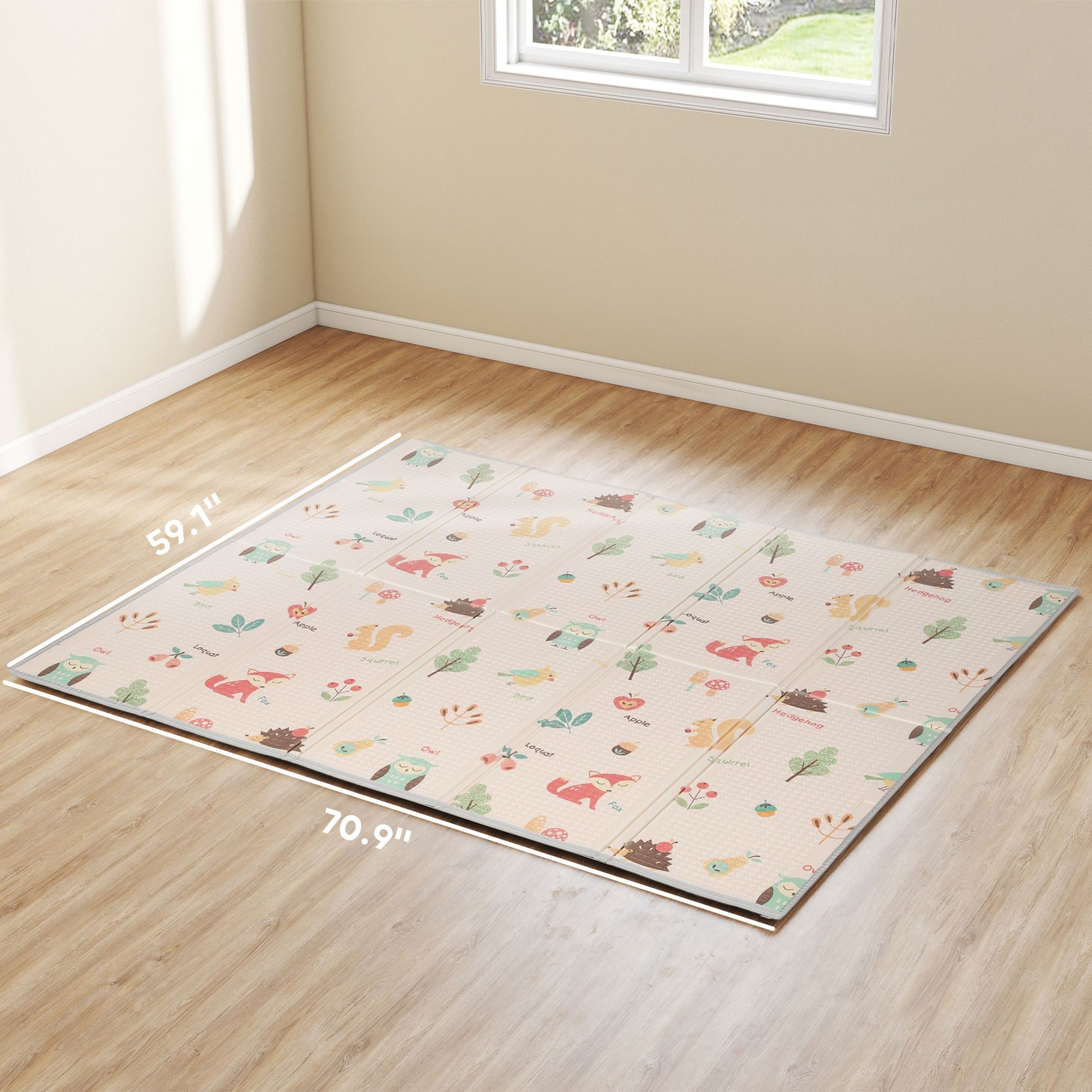 Qaba 71 x 59 in Double-Sided Foldable Baby Play Mat, Multicolor