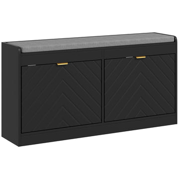 HOMCOM Narrow Shoe Storage Bench with 2 Flip Drawers, Black