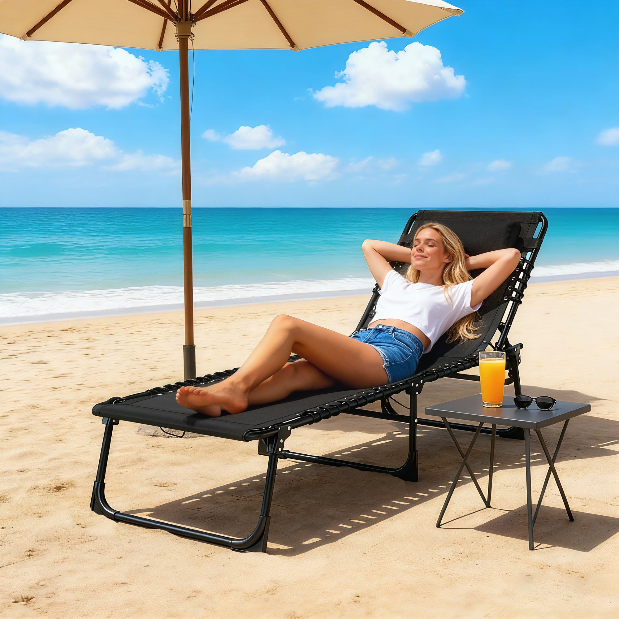 Outsunny Folding Chaise Lounge Chair with 4-Position Backrest, Black