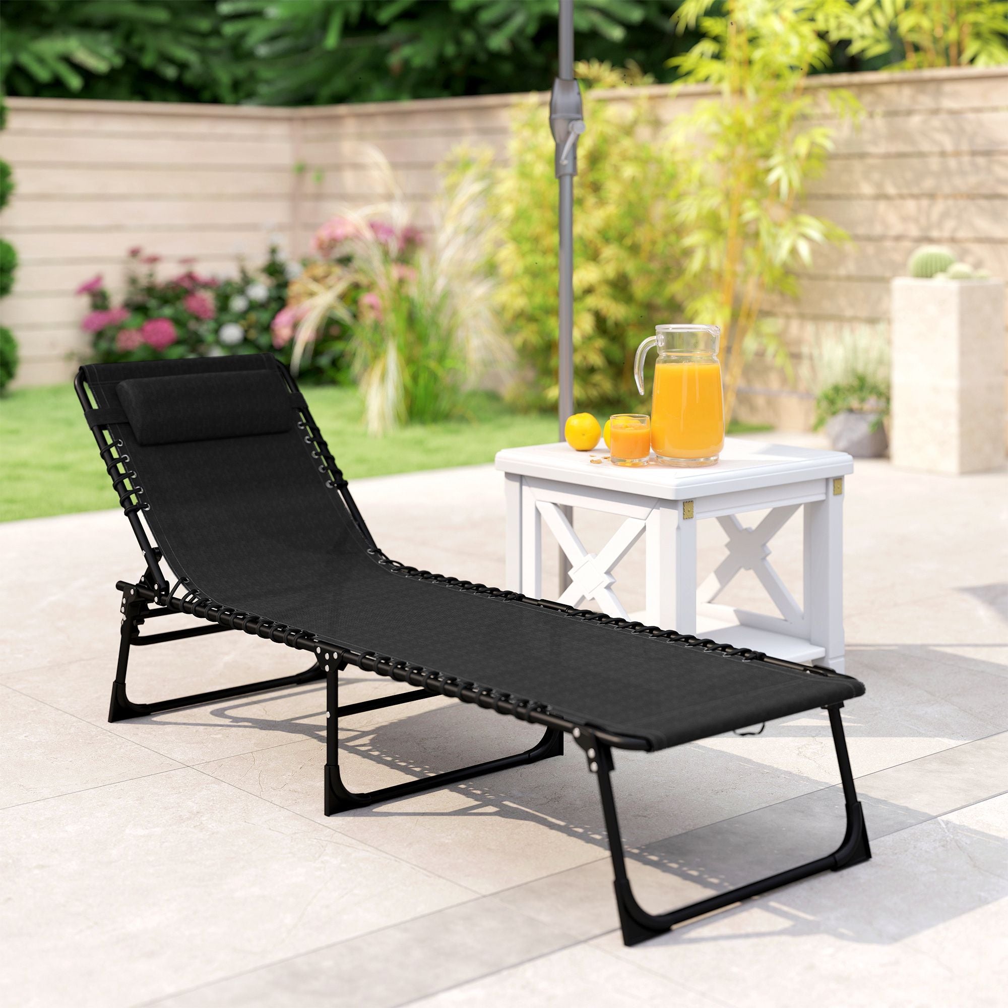 Outsunny Folding Chaise Lounge Chair with 4-Position Backrest, Black