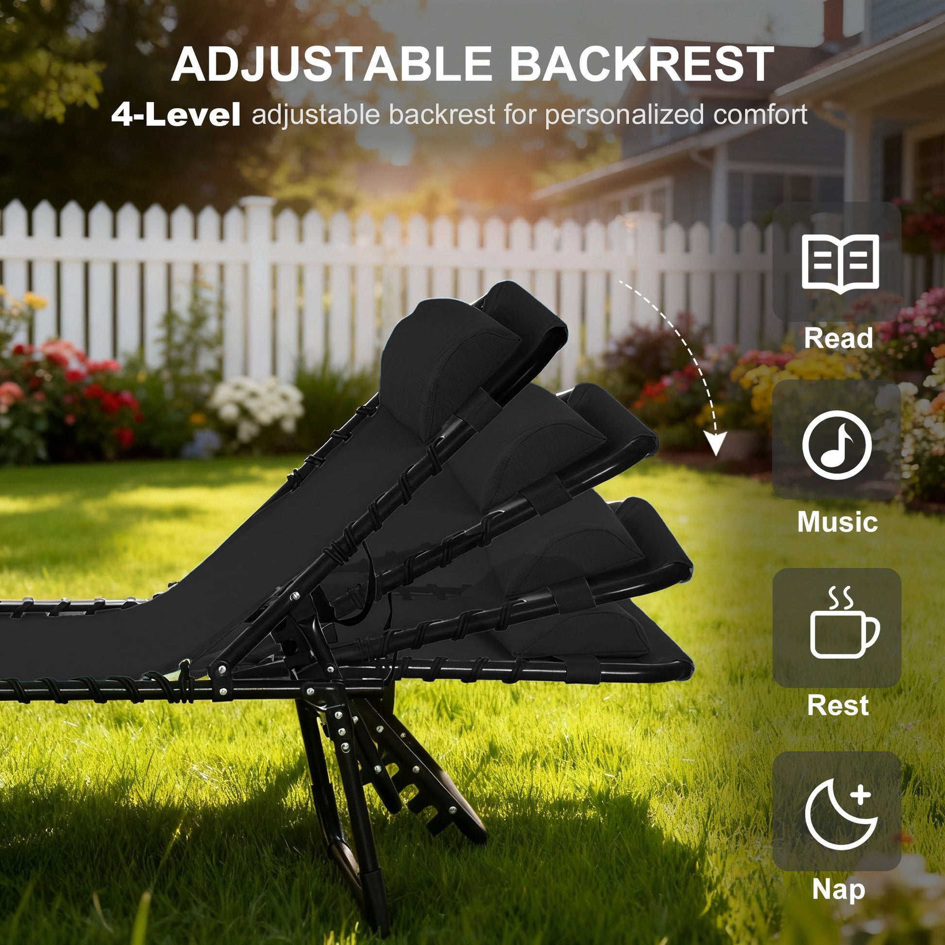 Outsunny Folding Chaise Lounge Chair with 4-Position Backrest, Black