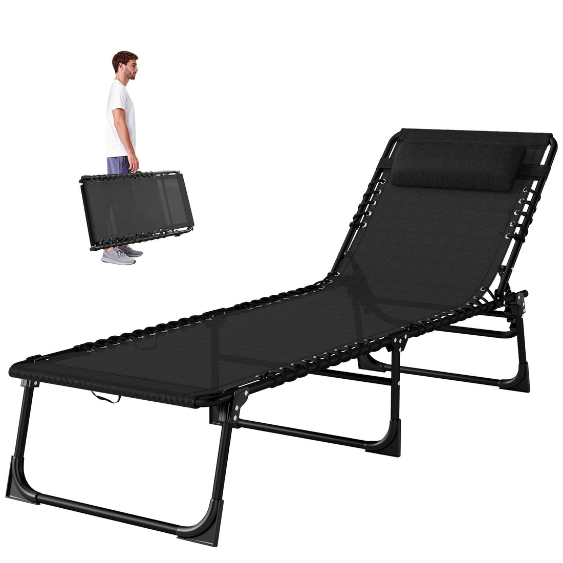 Outsunny Folding Chaise Lounge Chair with 4-Position Backrest, Black