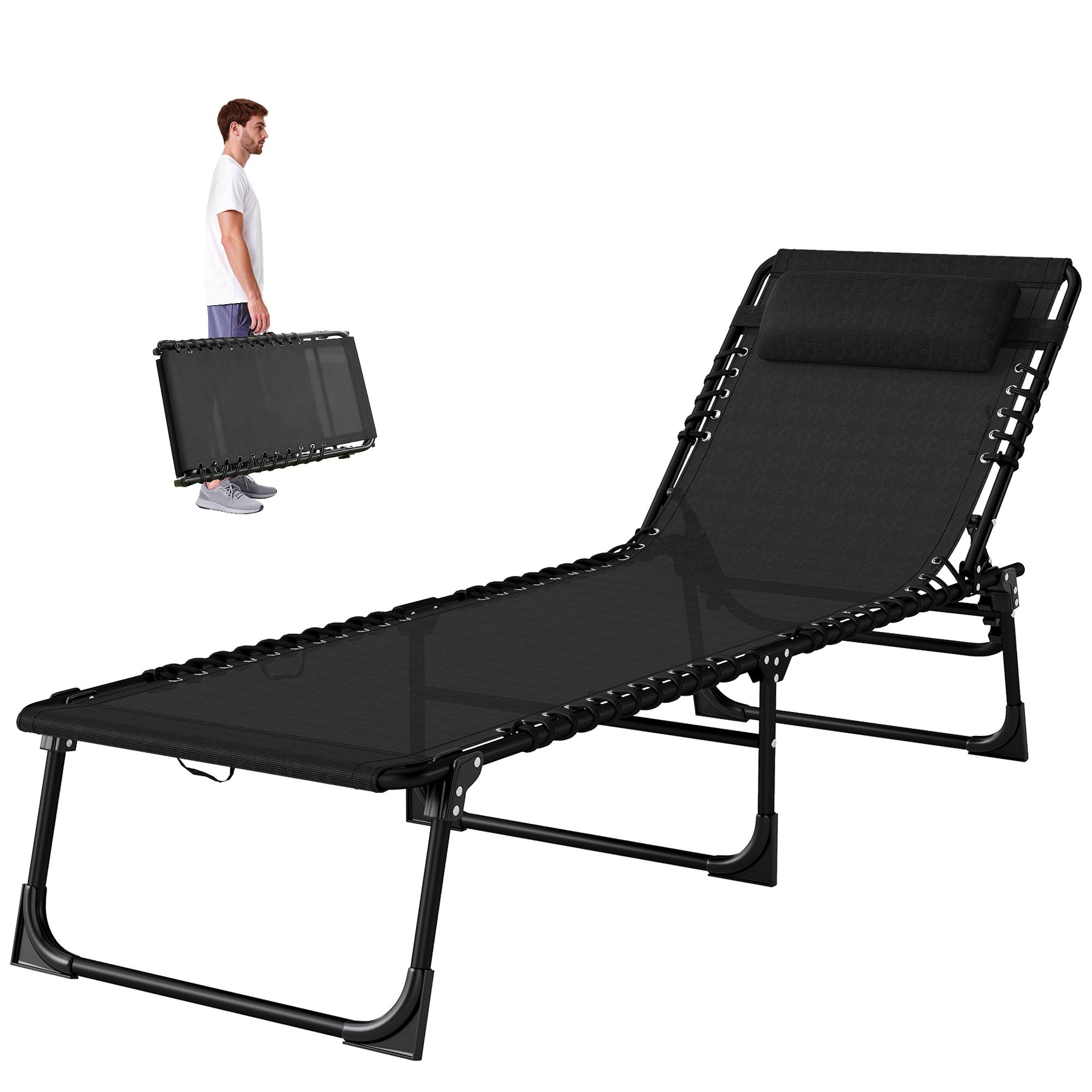 Outsunny Folding Chaise Lounge Chair with 4-Position Backrest, Black