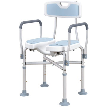 HOMCOM Adjustable Padded Shower Chair with Arms and Back, Light Blue