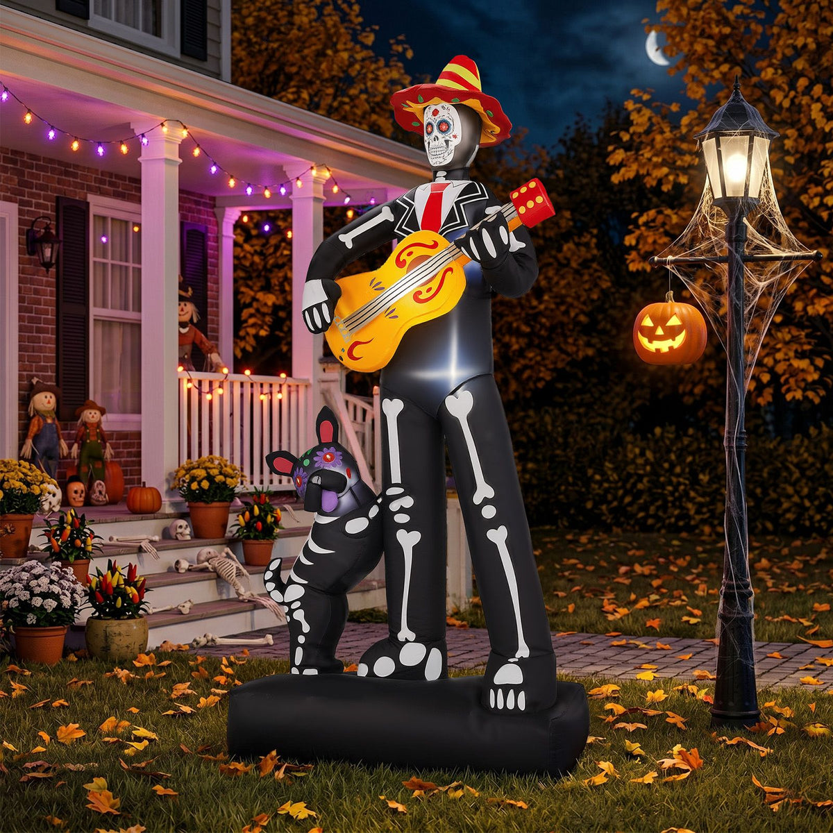 7.3ft Ghostly Musician with Dog, 6 LEDs, Black, White, Orange, Halloween Inflatable Decoration, 1500mA, 12V, US Standard - product view 10