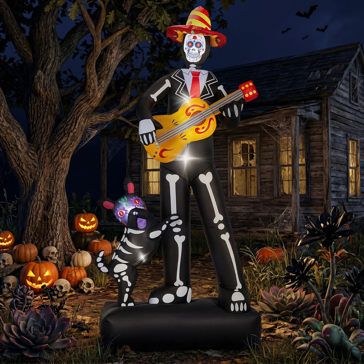 7.3ft Ghostly Musician with Dog, 6 LEDs, Black, White, Orange, Halloween Inflatable Decoration, 1500mA, 12V, US Standard - product view 8