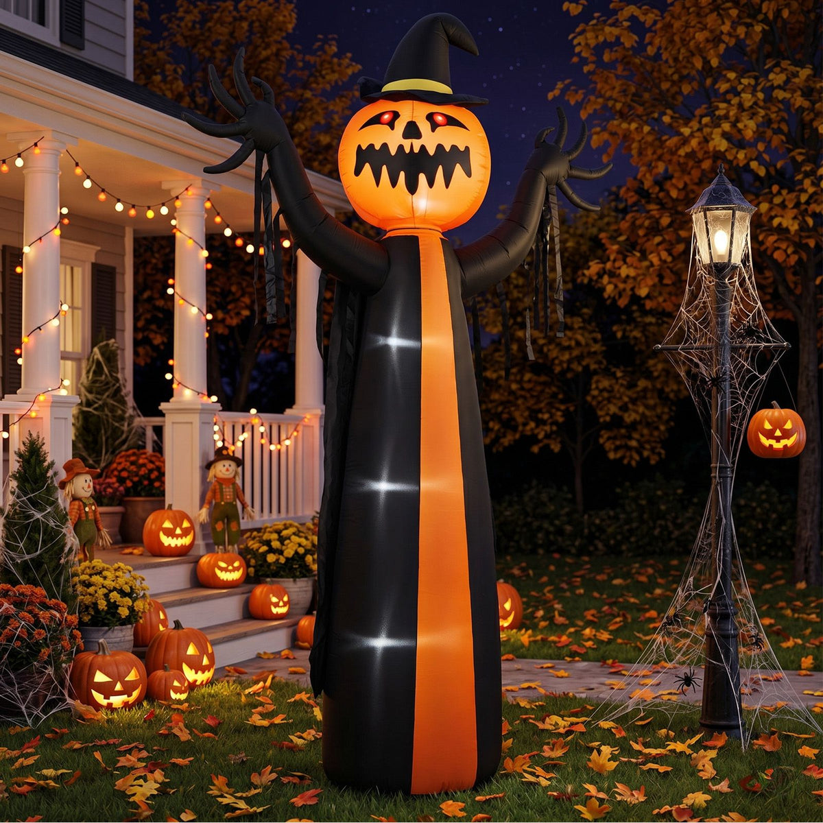 10ft Inflatable Halloween Decor with Rotatable Head Pumpkin Ghost in Cape, 6 Built-in LED Lights, Black & Orange, 12V 2000mA US Power Adapter - product view 12