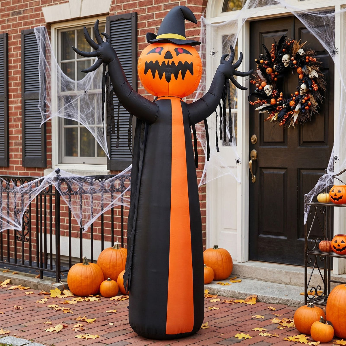 10ft Inflatable Halloween Decor with Rotatable Head Pumpkin Ghost in Cape, 6 Built-in LED Lights, Black & Orange, 12V 2000mA US Power Adapter - product view 11