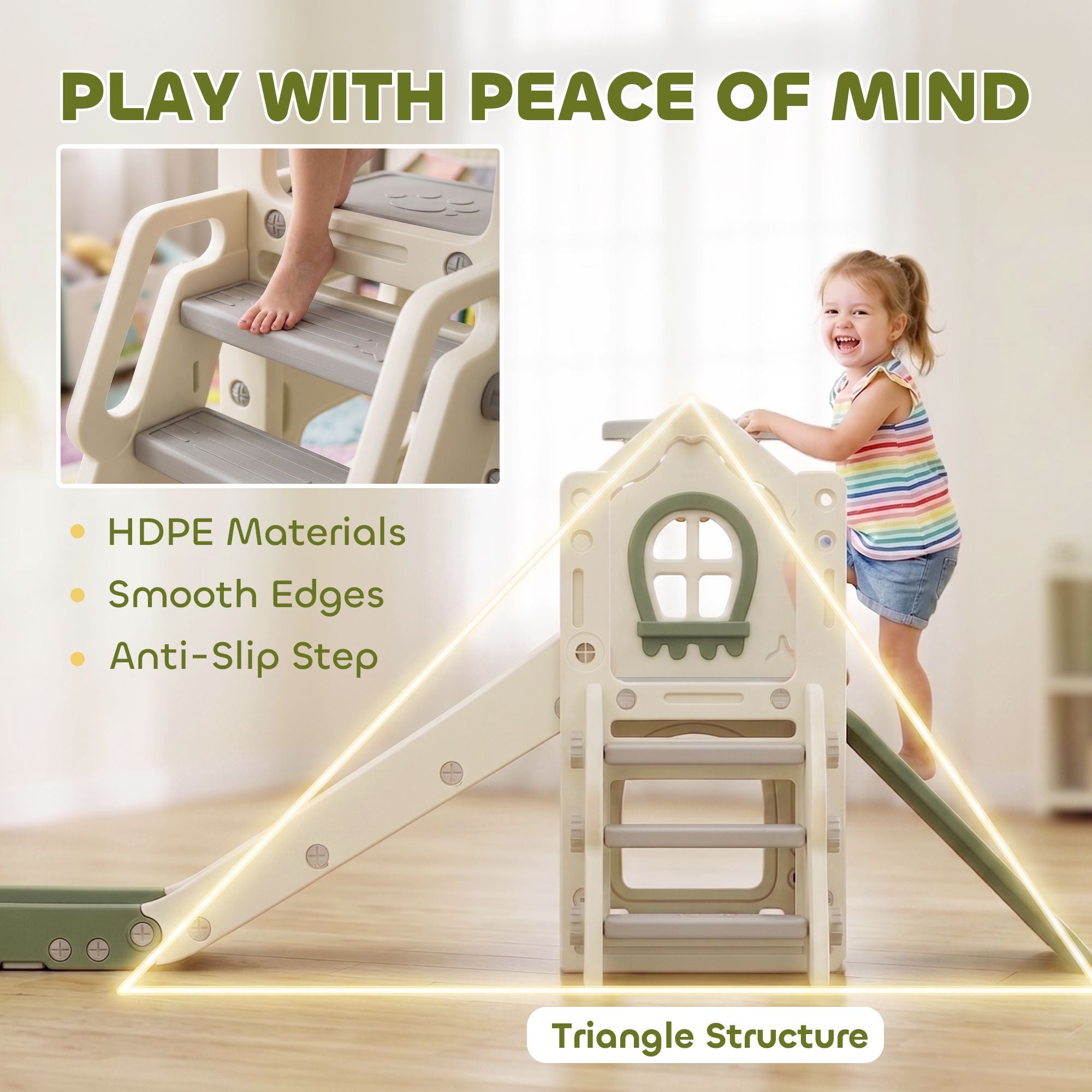Qaba 5-in-1 Foldable Toddler Slide and Climber with Basketball Hoop, Cream - product view 7