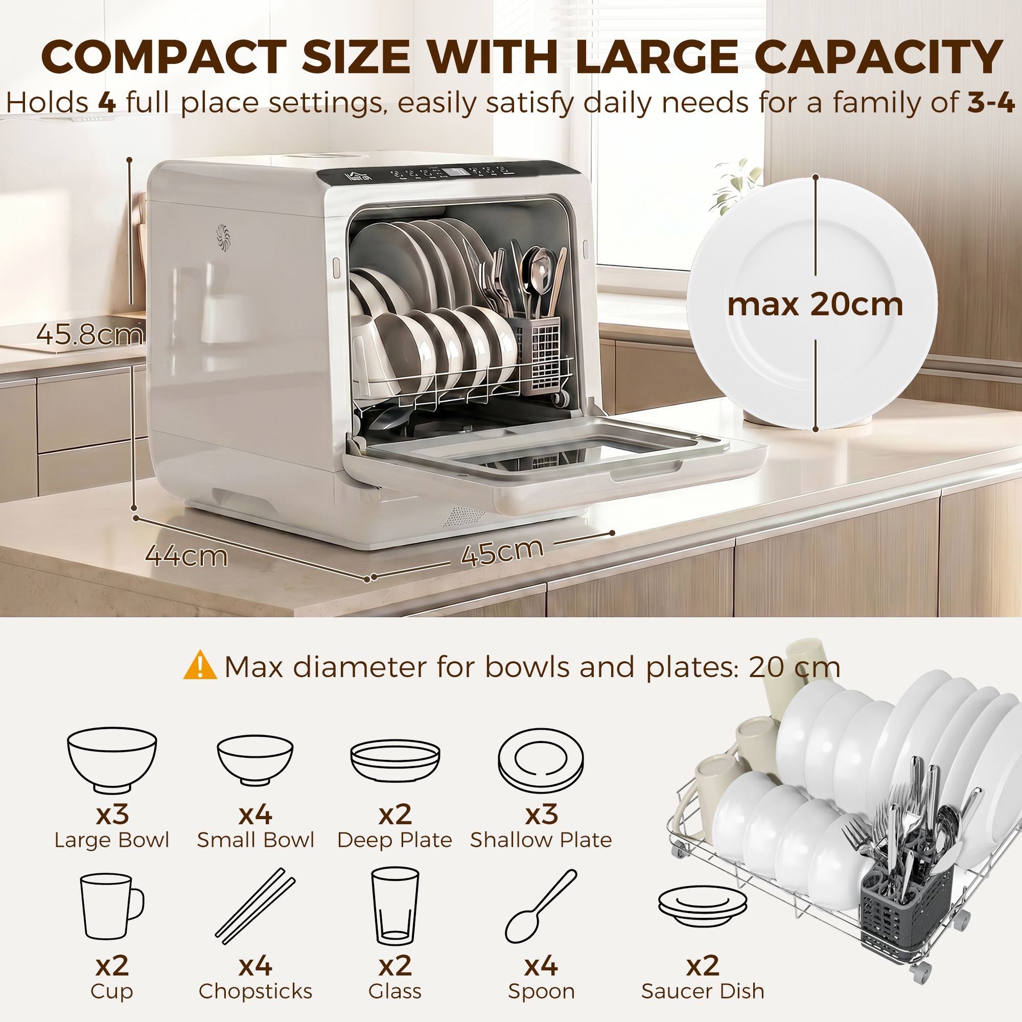 HOMCOM Countertop Dishwasher with 1.6 Gal Tank, White