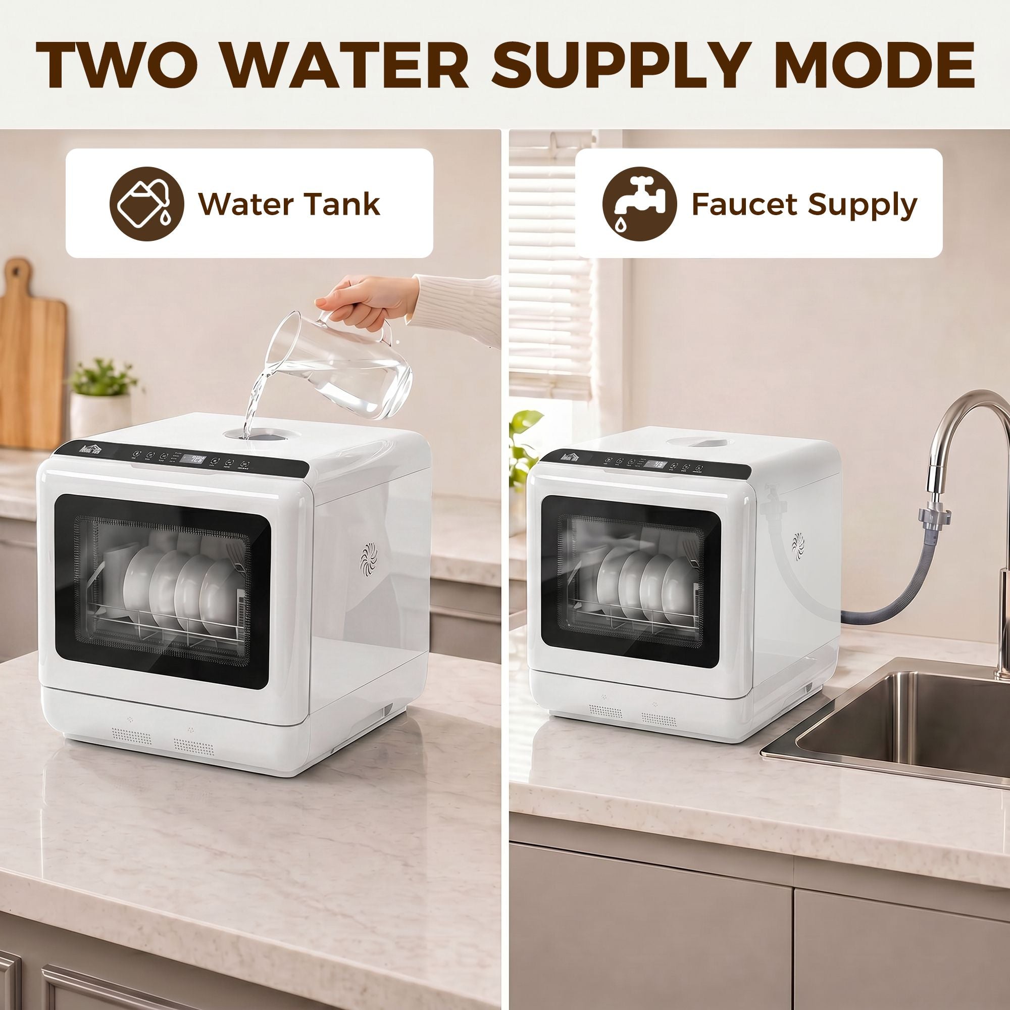 HOMCOM Countertop Dishwasher with 1.6 Gal Tank, White