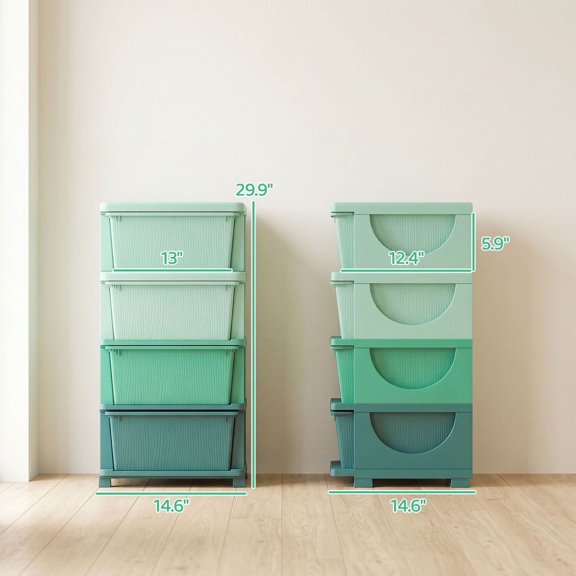 Qaba 4-Tier Kids Storage Organizer with 4 Drawers, Green
