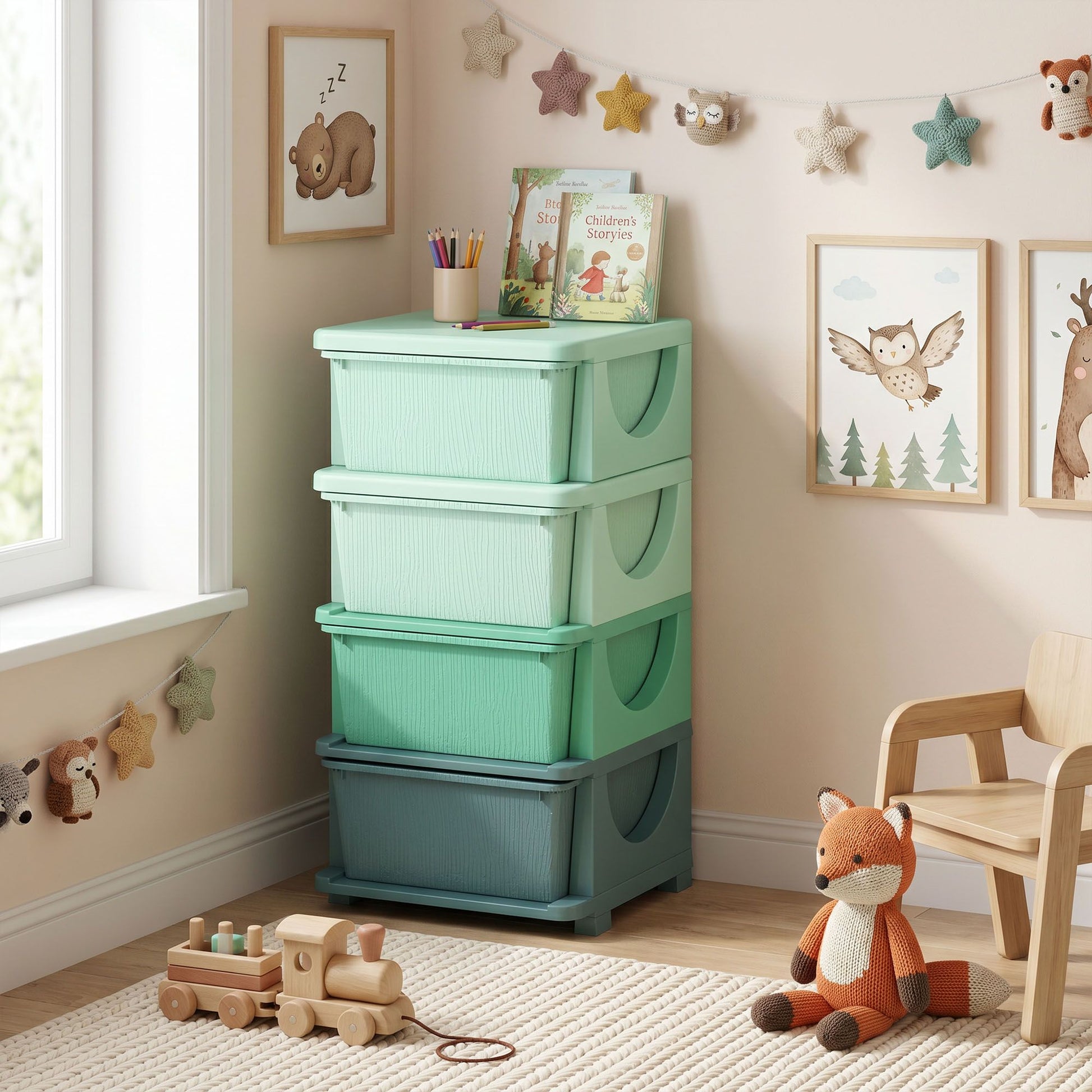 Qaba 4-Tier Kids Storage Organizer with 4 Drawers, Green