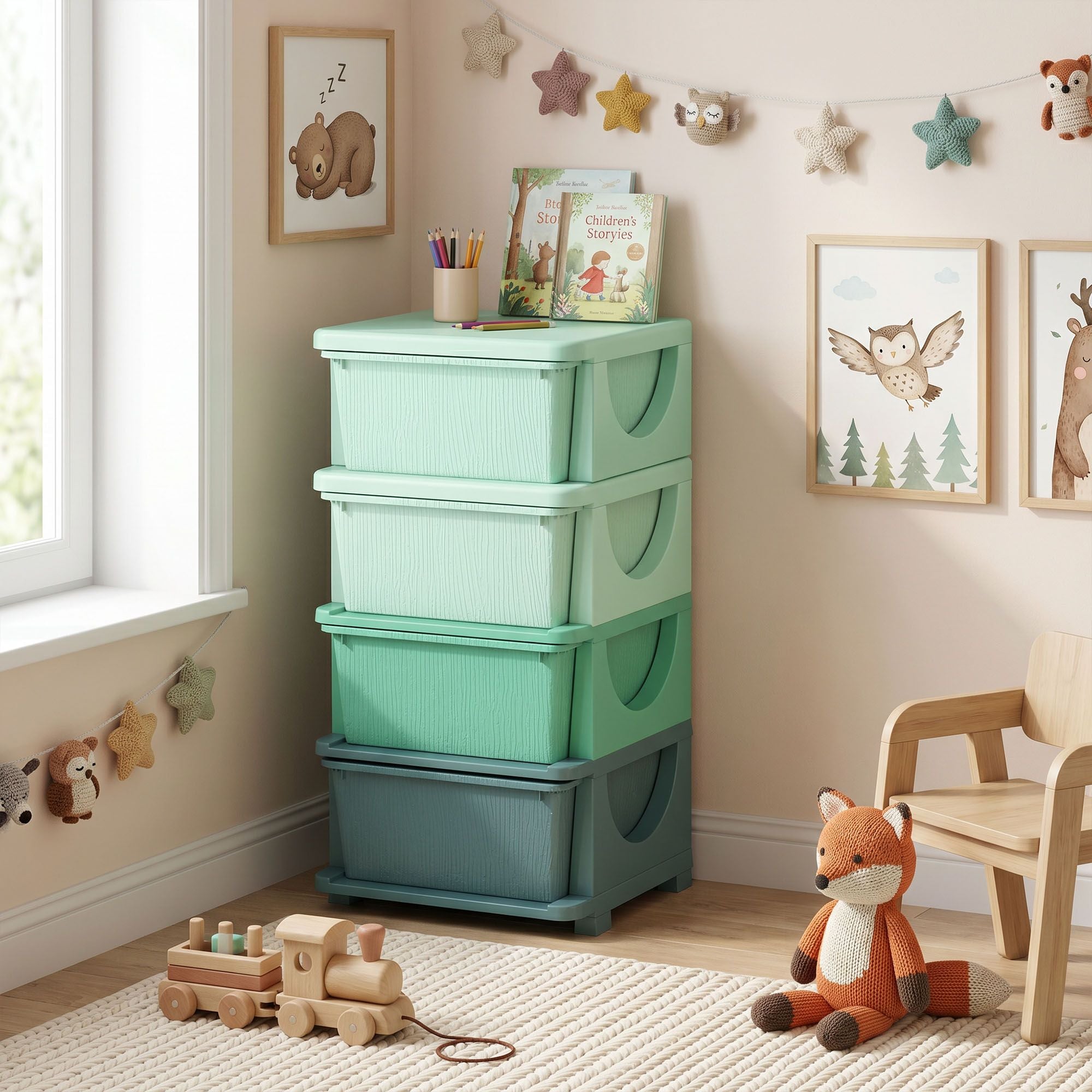 Qaba 4-Tier Kids Storage Organizer with 4 Drawers, Green