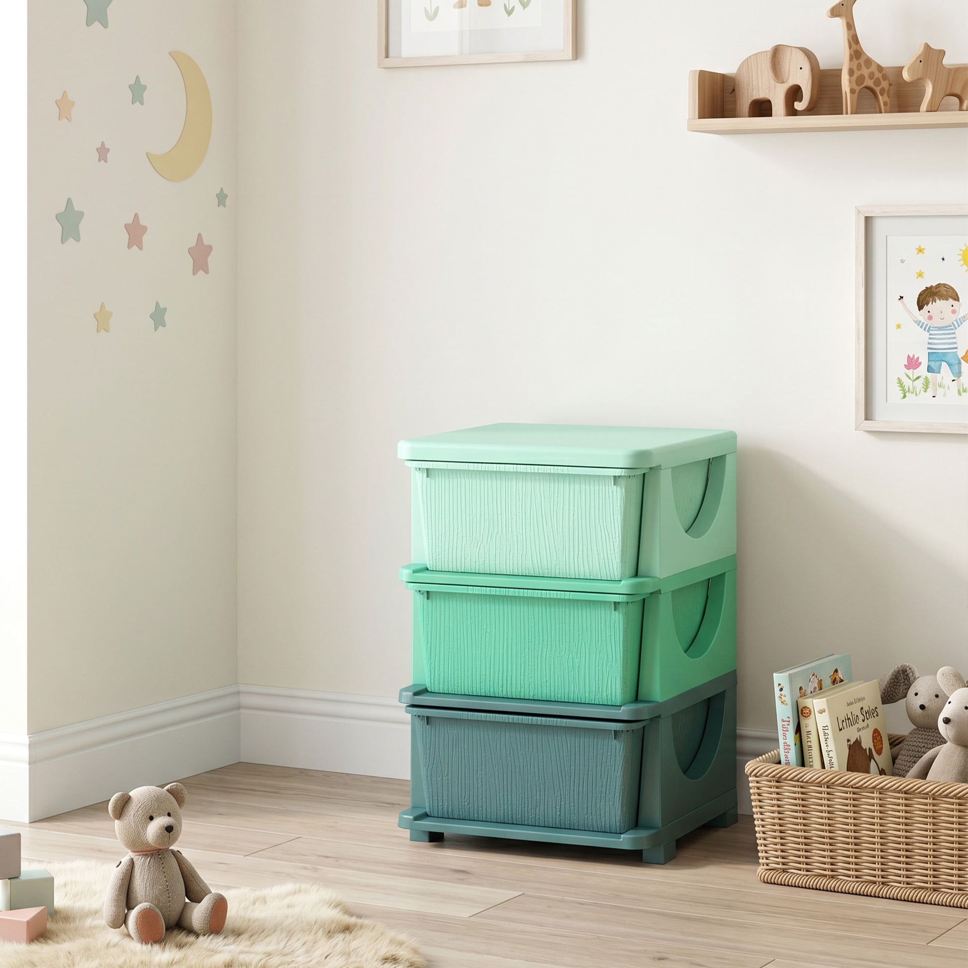 Qaba 3-Tier Kids Toy Storage Organizer with 3 Drawers, Green