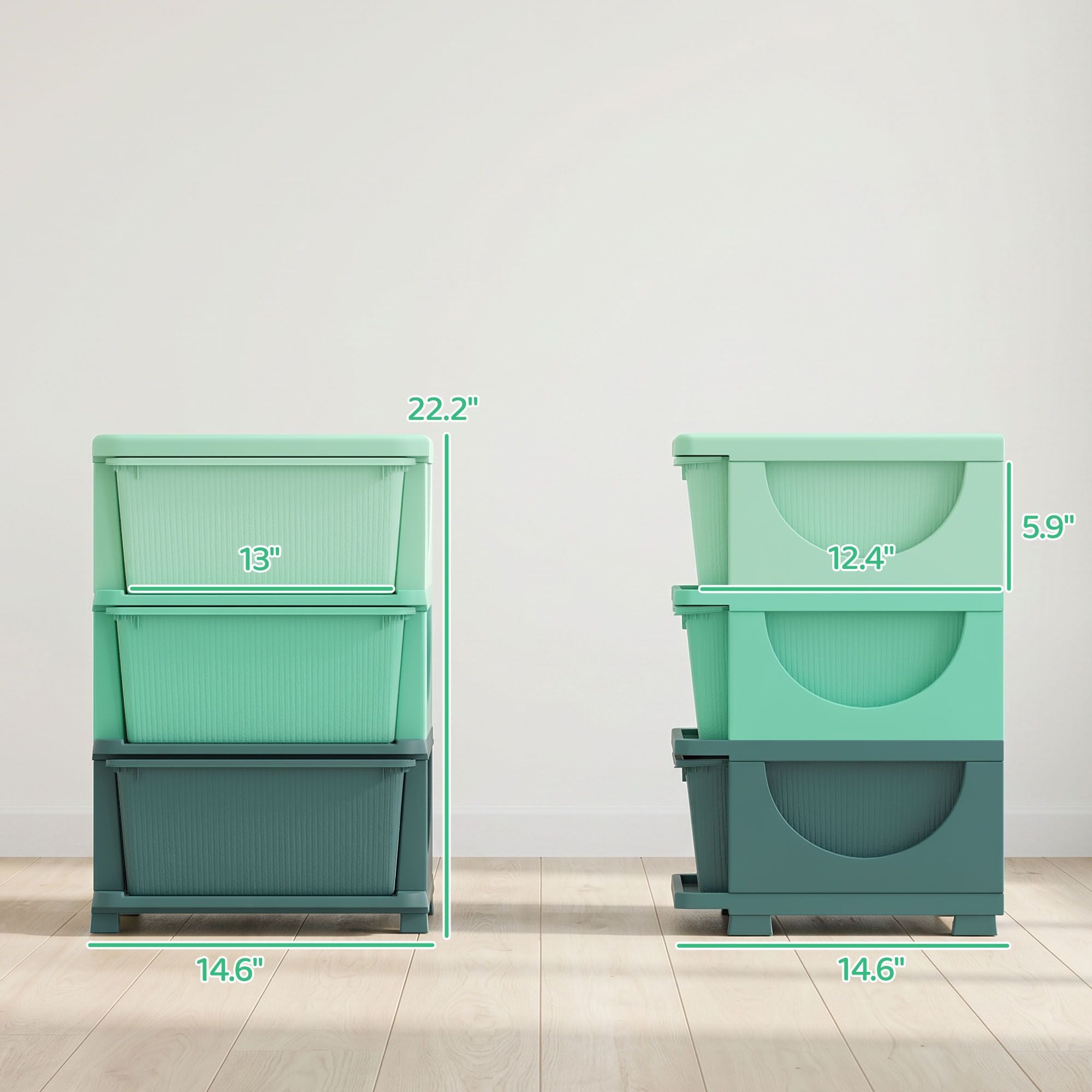 Qaba 3-Tier Kids Toy Storage Organizer with 3 Drawers, Green