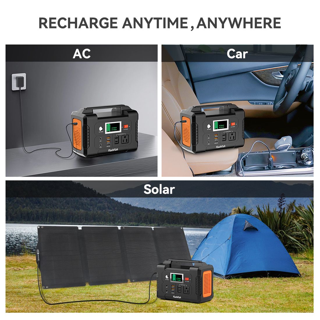 200W Portable Power Station & 60W Solar Panel; FlashFish 151Wh Solar Generator with 60W 18V ETFE Portable Solar Panel; Flashfish Foldable Solar - product view 2