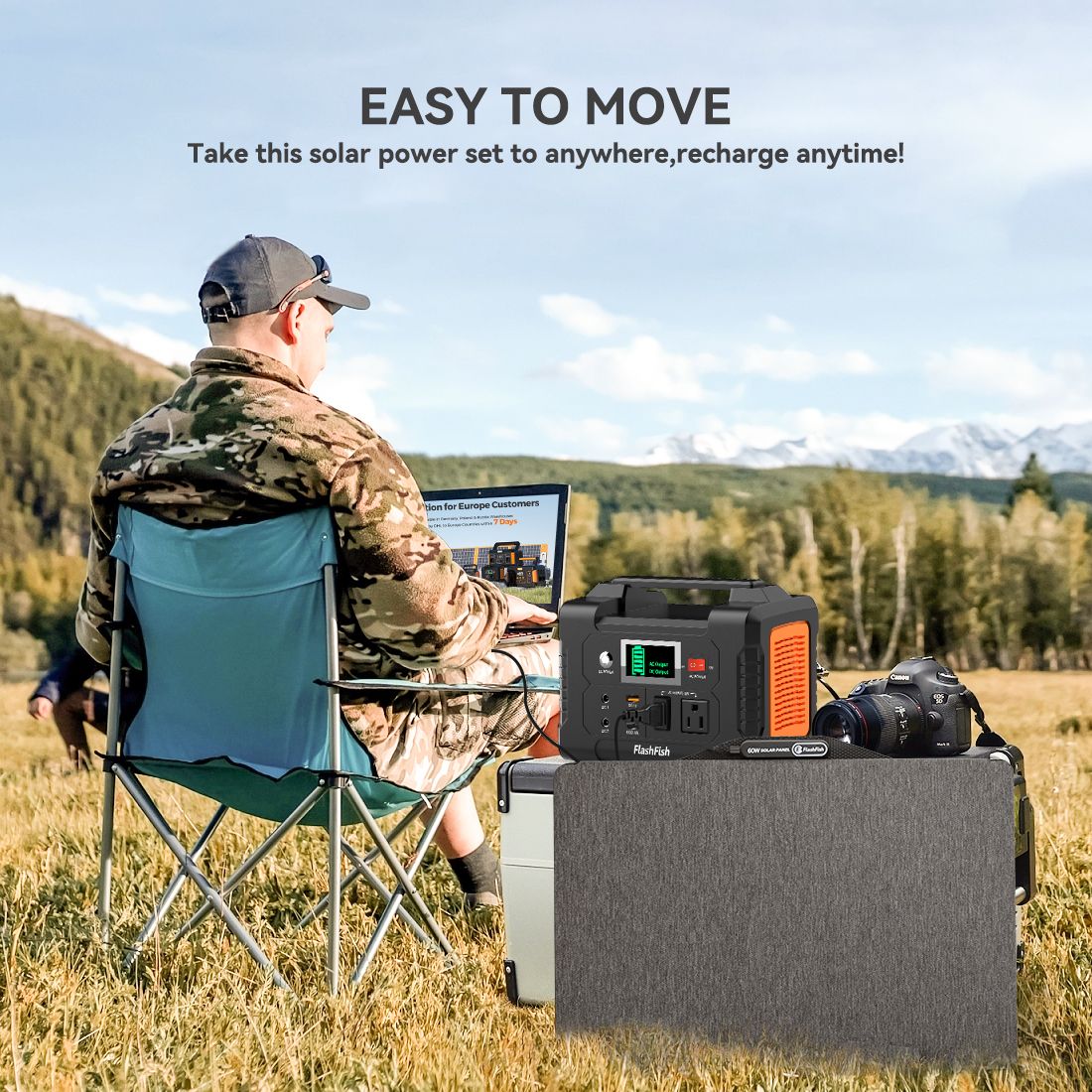 200W Portable Power Station & 60W Solar Panel; FlashFish 151Wh Solar Generator with 60W 18V ETFE Portable Solar Panel; Flashfish Foldable Solar - product view 5