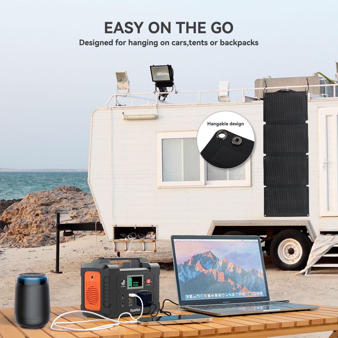200W Portable Power Station & 60W Solar Panel; FlashFish 151Wh Solar Generator with 60W 18V ETFE Portable Solar Panel; Flashfish Foldable Solar - product view 7