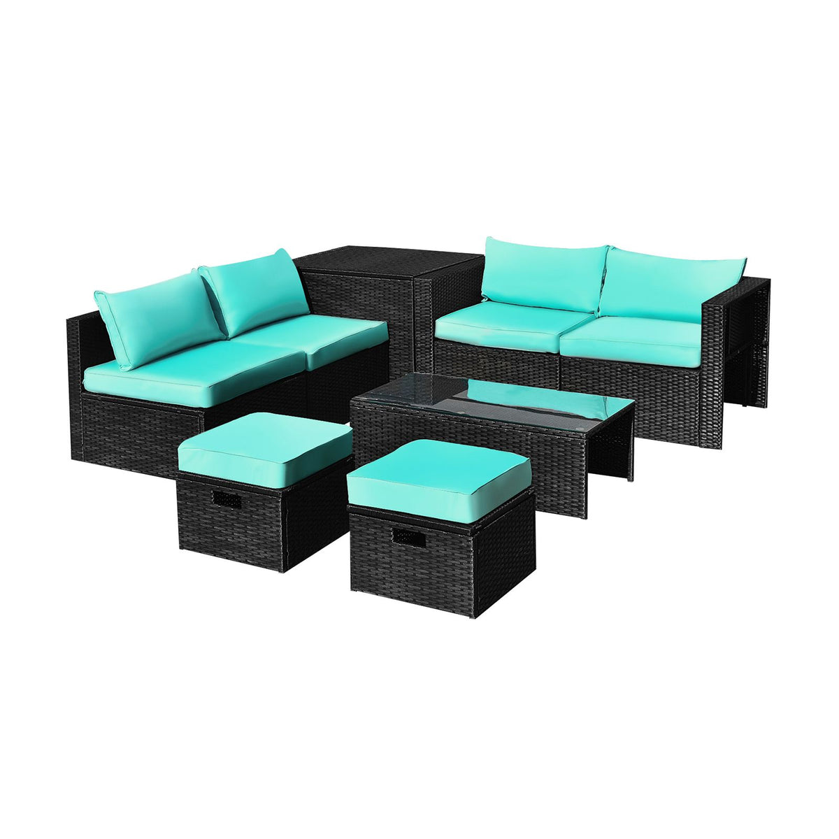 8 Pieces Patio Furniture Set with Storage Box and Waterproof Cover
