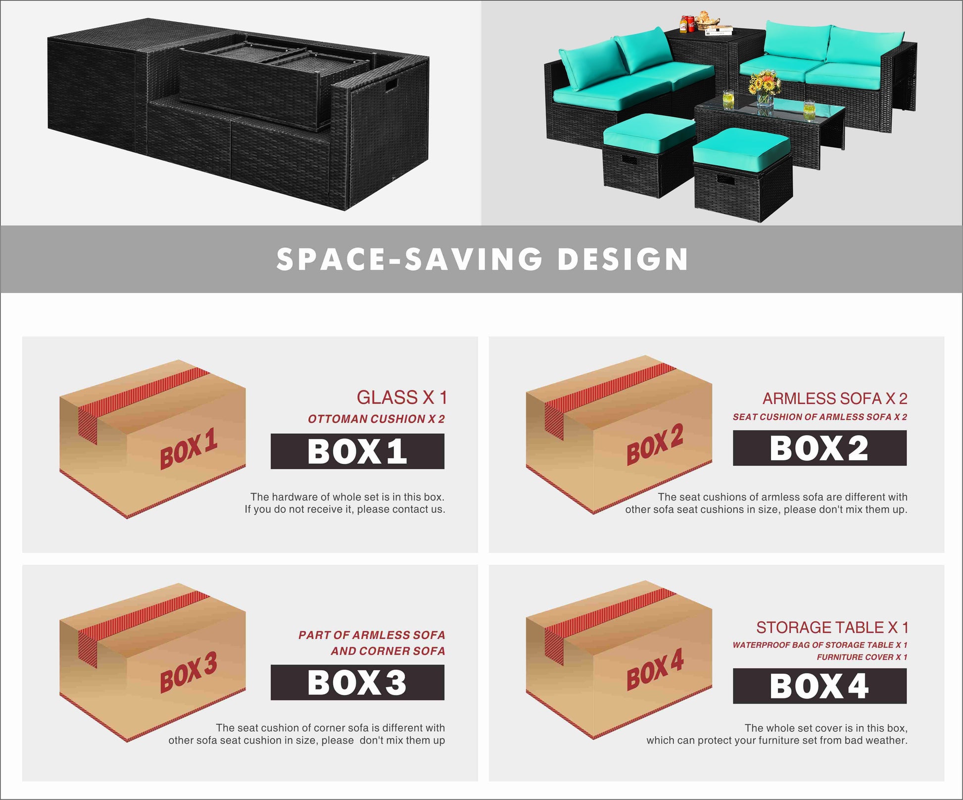 8 Pieces Patio Furniture Set with Storage Box and Waterproof Cover