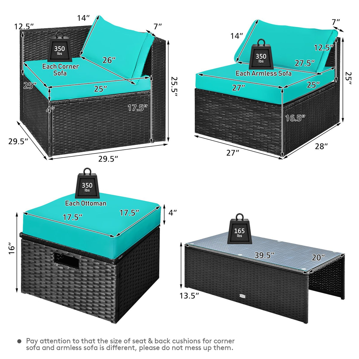 8 Pieces Patio Furniture Set with Storage Box and Waterproof Cover