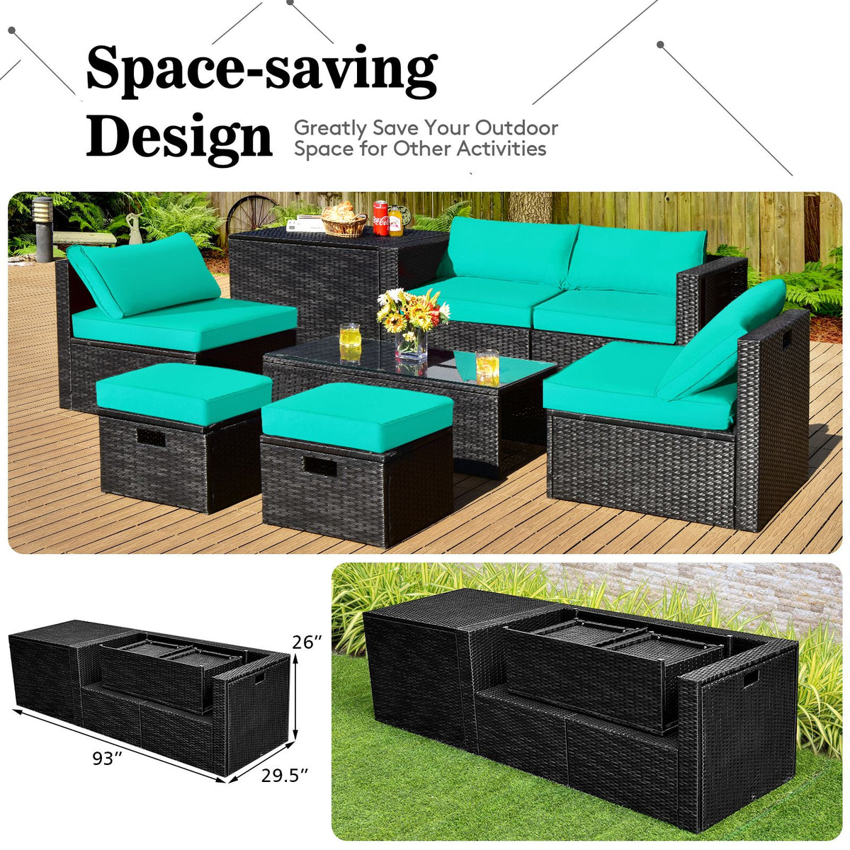 8 Pieces Patio Furniture Set with Storage Box and Waterproof Cover