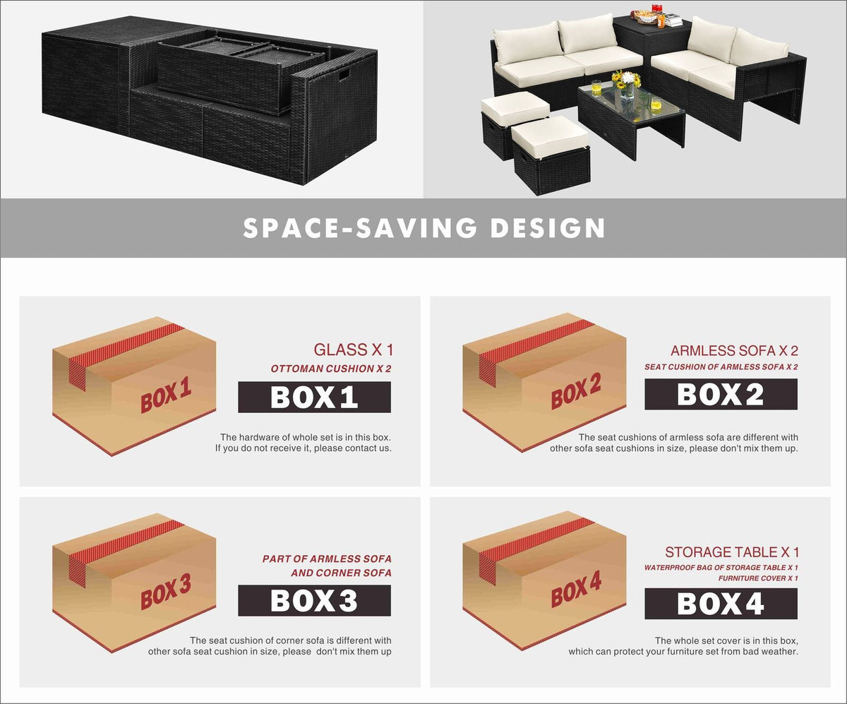 8 Pieces Patio Furniture Set with Storage Box and Waterproof Cover