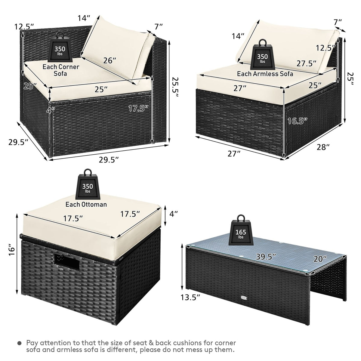 8 Pieces Patio Furniture Set with Storage Box and Waterproof Cover