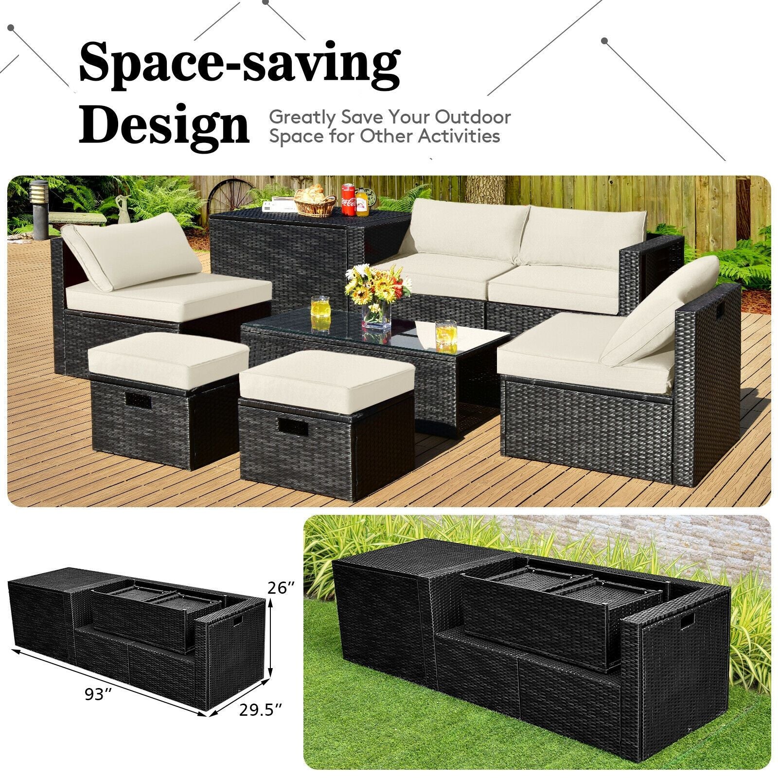 8 Pieces Patio Furniture Set with Storage Box and Waterproof Cover