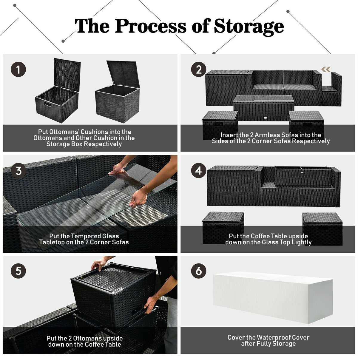 8 Pieces Patio Furniture Set with Storage Box and Waterproof Cover