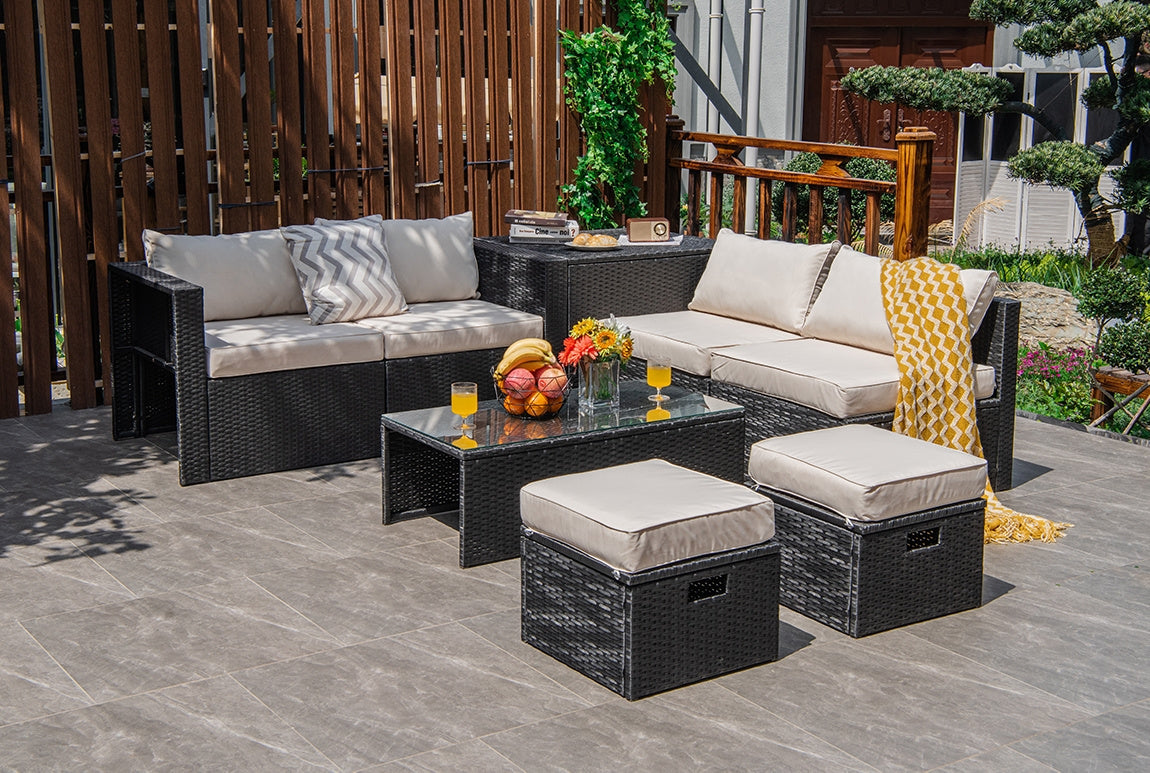 8 Pieces Patio Furniture Set with Storage Box and Waterproof Cover