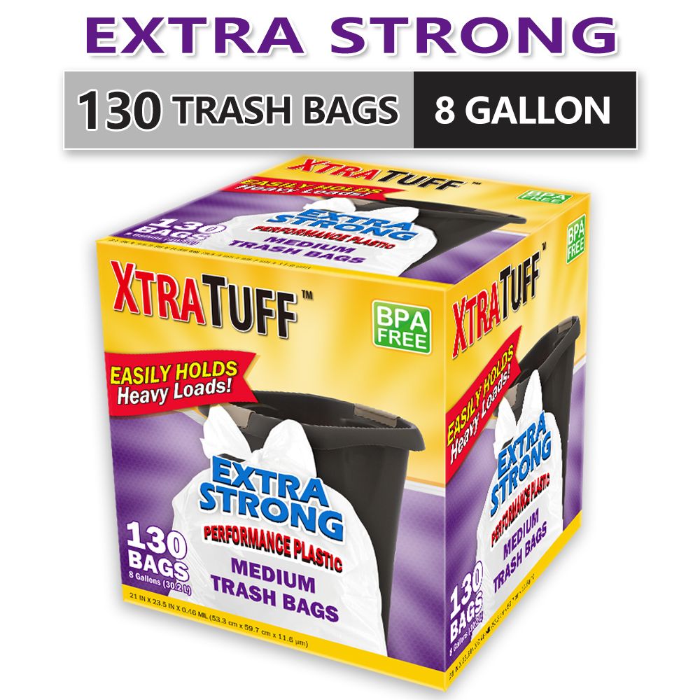 130-Count 8-Gallon Drawstring Garbage Bags, Lemon Mint Scent