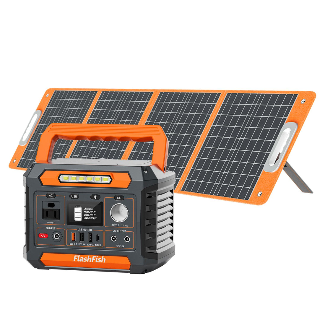 300W Power Station & 100W Foldable Solar Panel, Li-Ion Battery Bank with AC/USB/DC Outputs, 230.88Wh Solar Generator For Camping with18V/100W