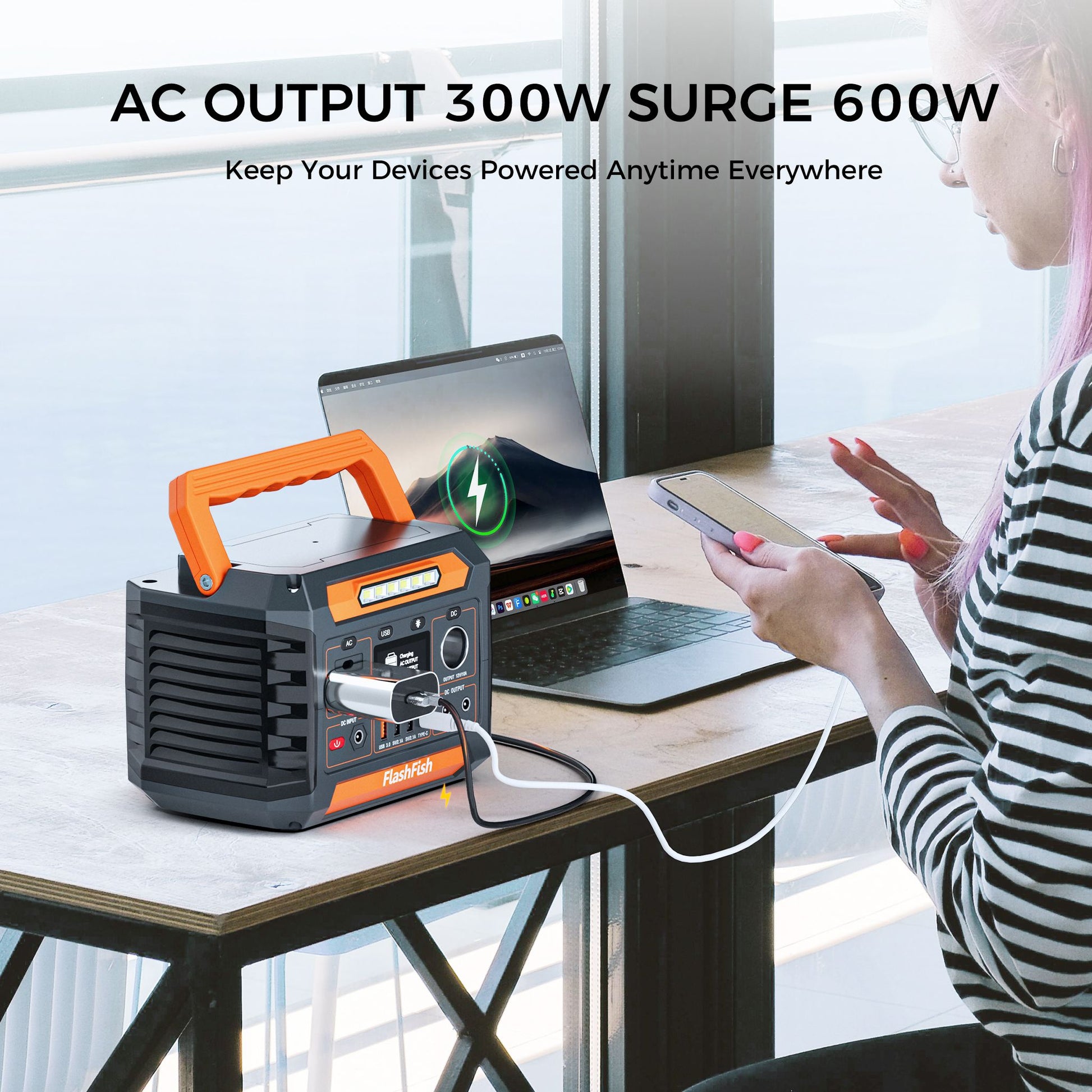 Portable Power Station 300W & Foldable Solar Panel, Li-Ion Battery Bank with AC/USB/DC Outputs, 230.88Wh Solar Generator For Camping with18V/60W - product view 3