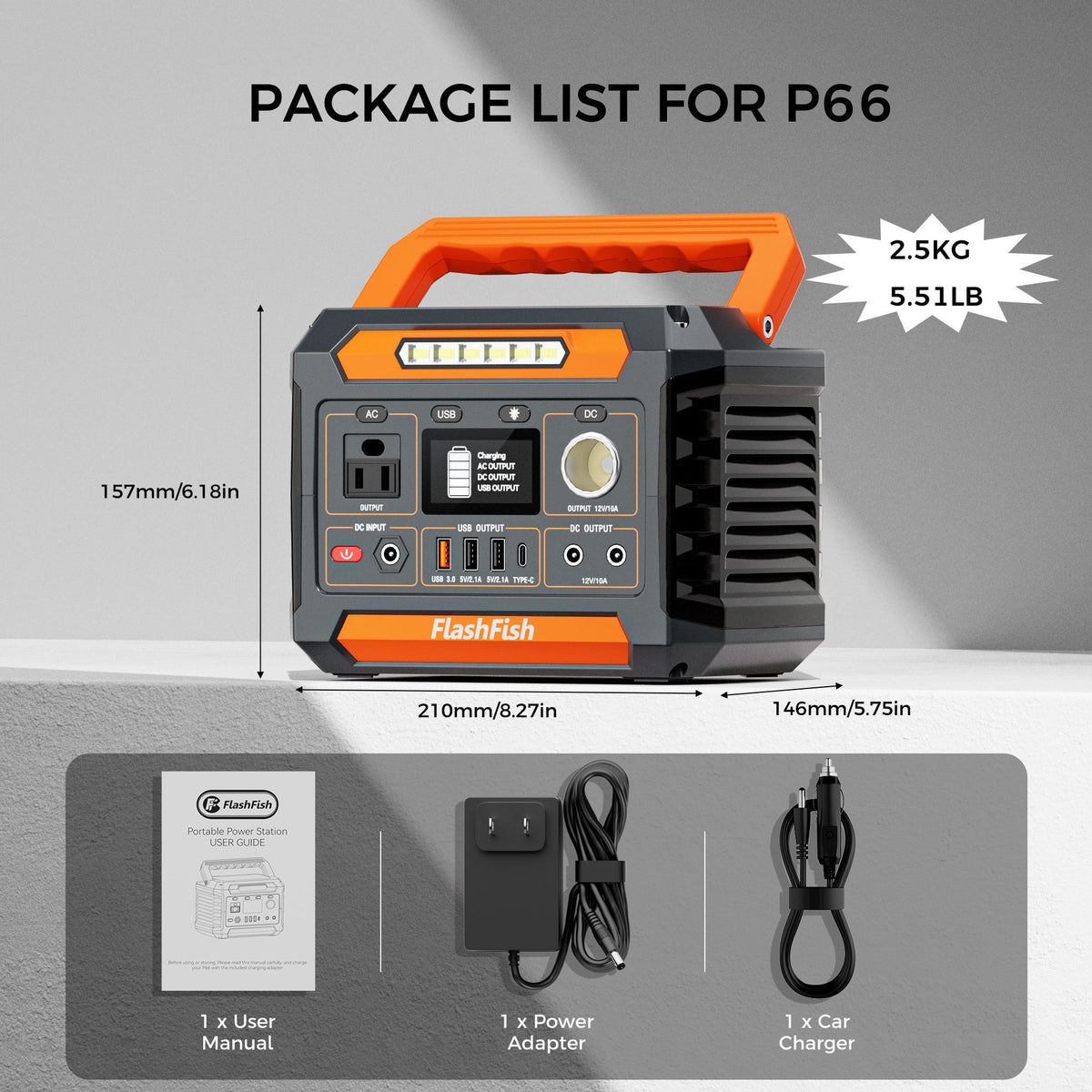 Portable Power Station 300W & Foldable Solar Panel, Li-Ion Battery Bank with AC/USB/DC Outputs, 230.88Wh Solar Generator For Camping with18V/60W - product view 12