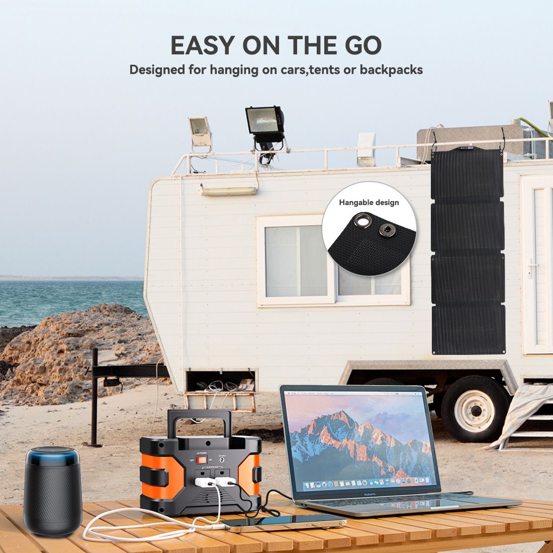 150W Portable Power Station & 60W Solar Panel; FlashFish 45000mAh Solar Generator with 60W 18V ETFE Portable Solar Panel; Flashfish Foldable Solar - product view 6