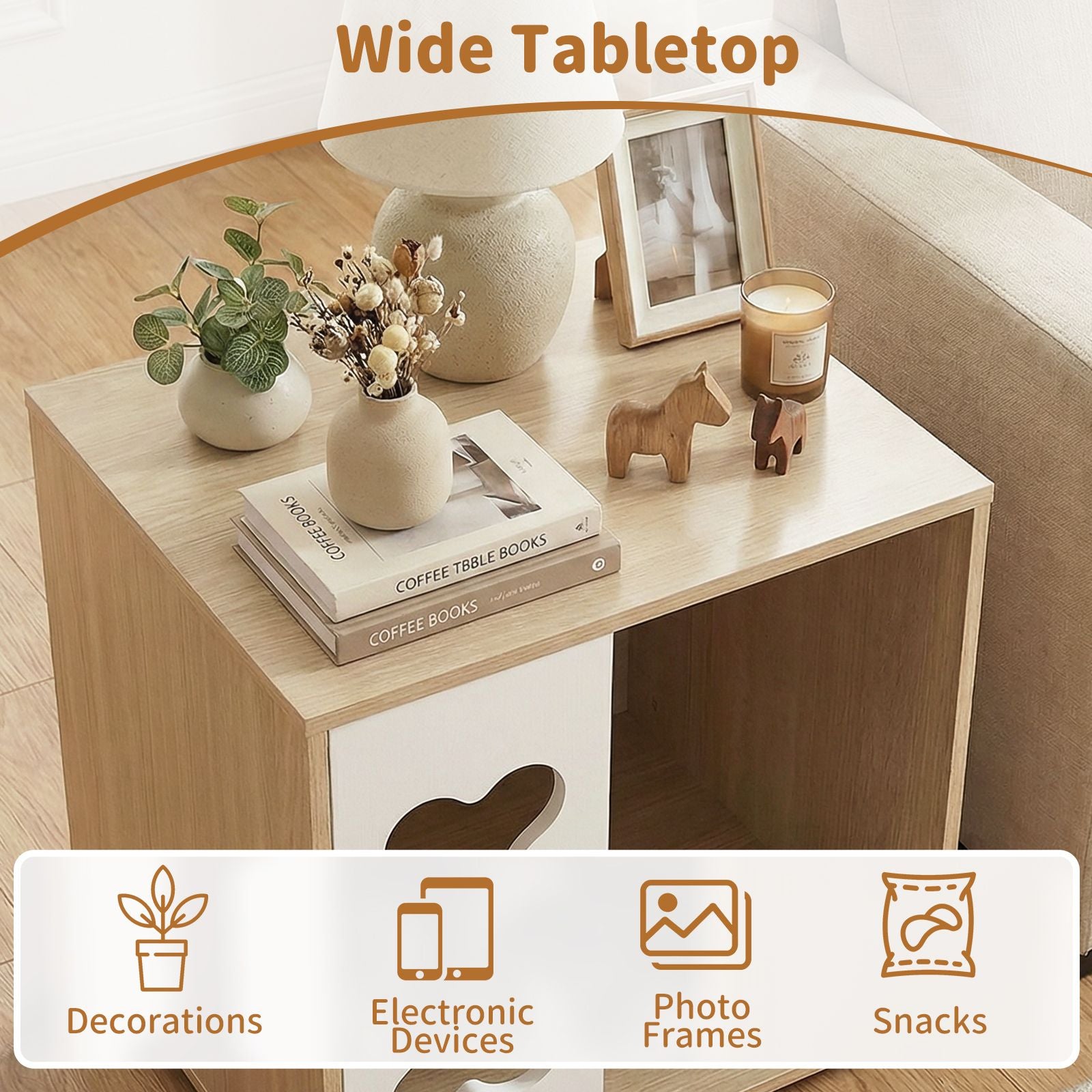 Dog Bed Side Table Wooden Dog Condo with Bone-shape Window and Thick Metal Legs