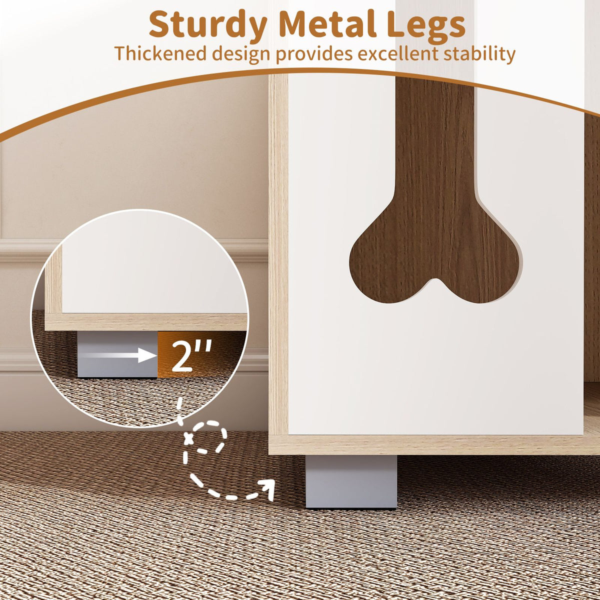 Dog Bed Side Table Wooden Dog Condo with Bone-shape Window and Thick Metal Legs