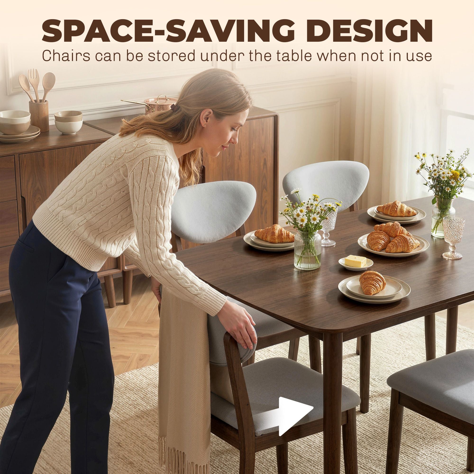 HOMCOM 5-Piece Dining Table and Chair Set for 4, Light Gray