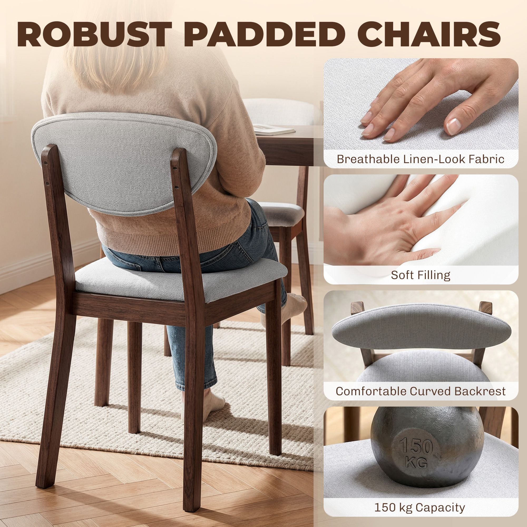 HOMCOM 5-Piece Dining Table and Chair Set for 4, Light Gray